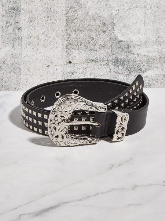 1pc Women's Black Cowboy Buckle Belt With Pu Decoration Western Style & Punk Fashion For Daily Wear Party