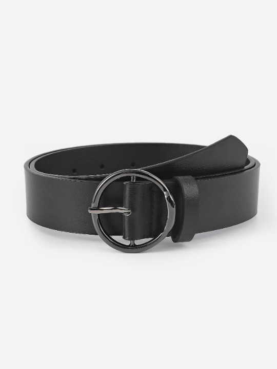 1pc Women Black Round Buckle Casual Belt For Daily Life