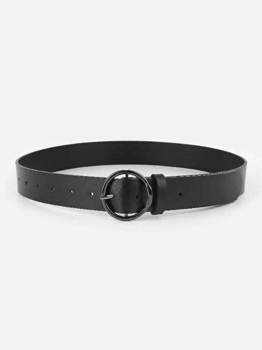 1pc Women Black Round Buckle Casual Belt For Daily Life