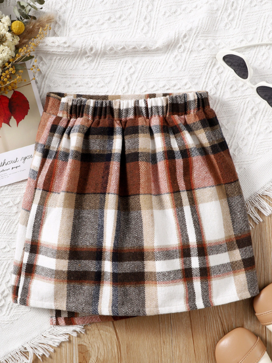 Tween Girl Plaid Print Button Front Skirt