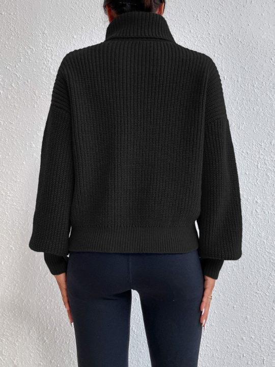 Frenchy Rib-knit Turtleneck Drop Shoulder Sweater