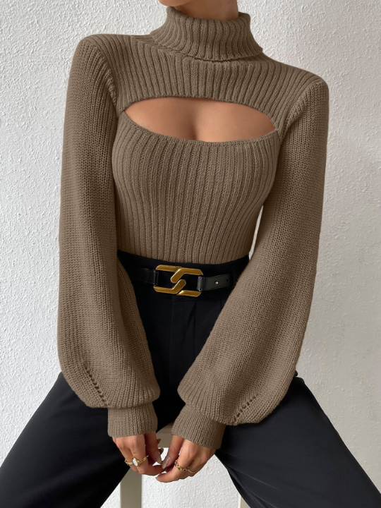 Priv Turtleneck Cut Out Eyelet Detail Sweater