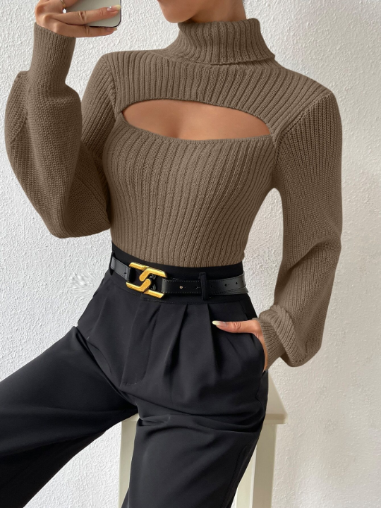 Priv Turtleneck Cut Out Eyelet Detail Sweater