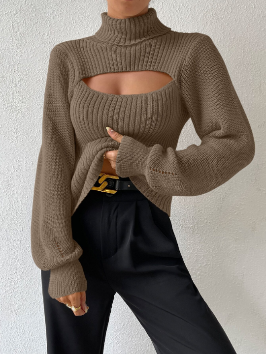 Priv Turtleneck Cut Out Eyelet Detail Sweater