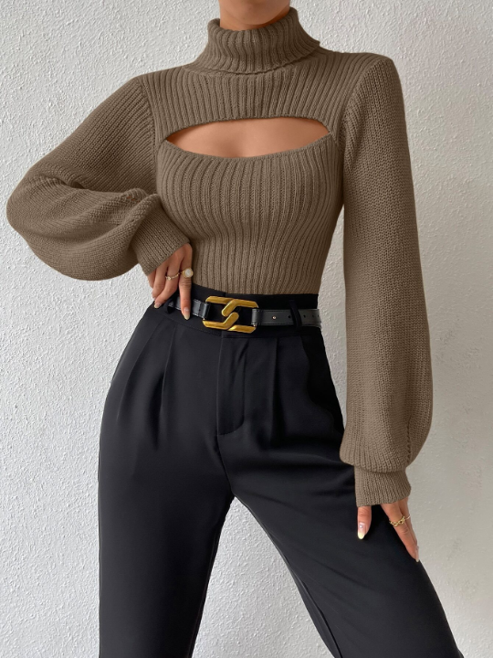 Priv Turtleneck Cut Out Eyelet Detail Sweater