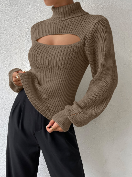 Priv Turtleneck Cut Out Eyelet Detail Sweater