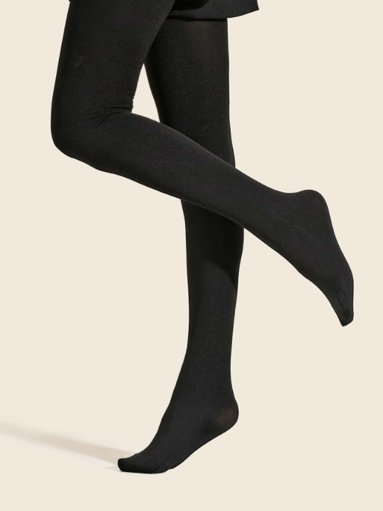 Minimalist Solid Plush Lined Faux Transparent Fleece Lined Tights