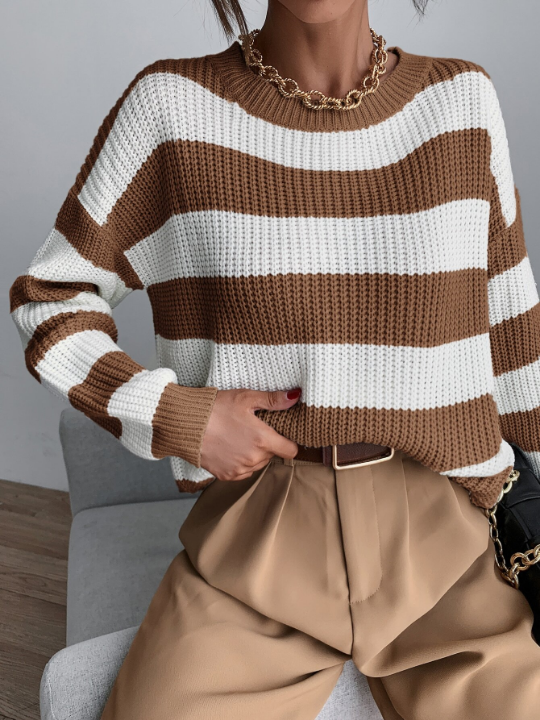 Essnce Drop Shoulder Striped Sweater