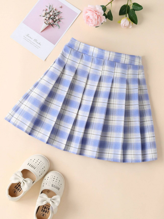 Tween Girl Tartan Print Pleated Skirt