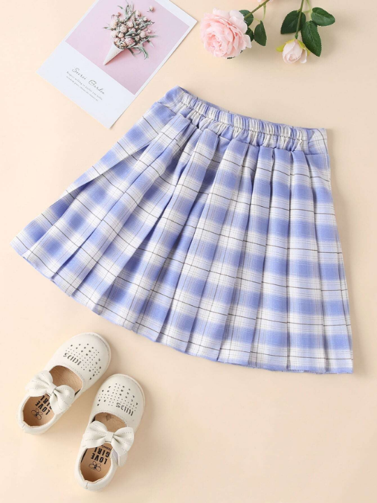 Tween Girl Tartan Print Pleated Skirt