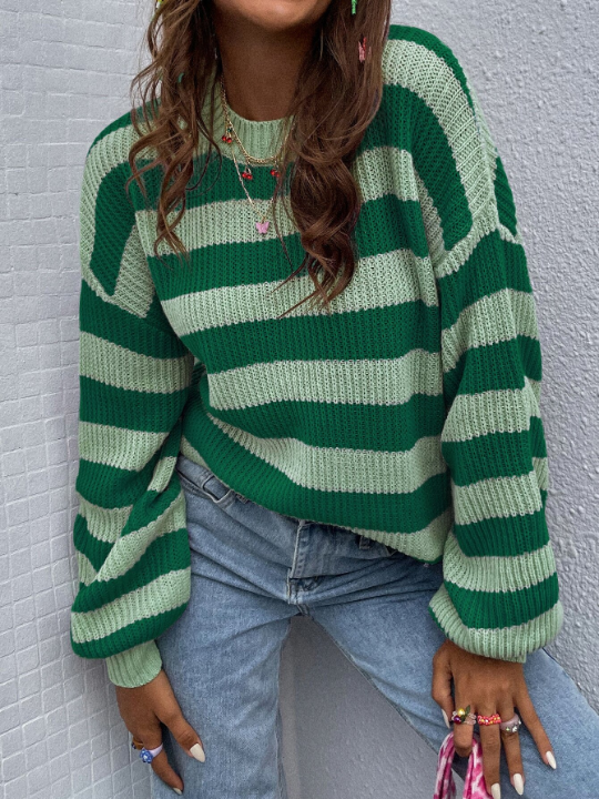 Essnce Striped Pattern Drop Shoulder Sweater