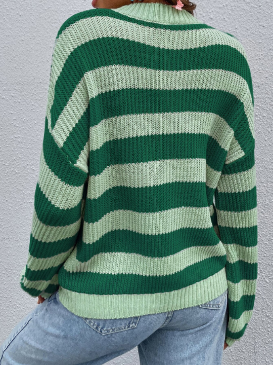 Essnce Striped Pattern Drop Shoulder Sweater