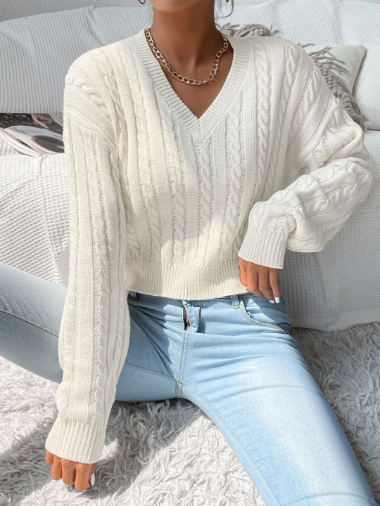 Frenchy V-neck Cable Knit Sweater