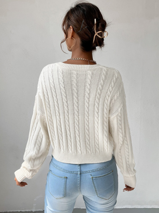 Frenchy V-neck Cable Knit Sweater