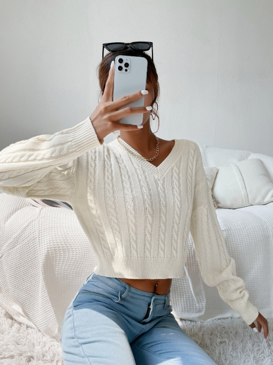 Frenchy V-neck Cable Knit Sweater