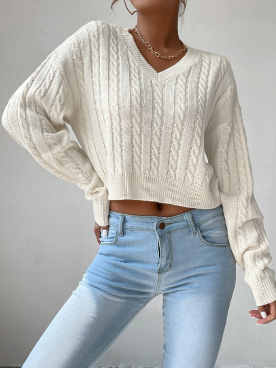 Frenchy V-neck Cable Knit Sweater