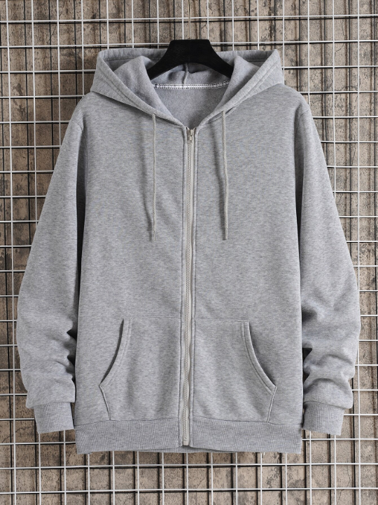 Men Zip Up Drawstring Thermal Hoodie