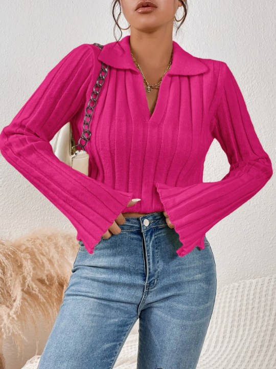 Essnce Slit Side Ribbed Knit Sweater