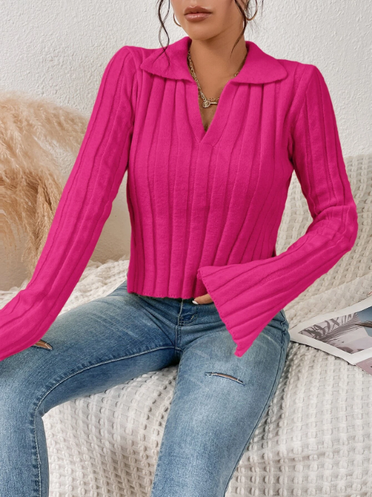 Essnce Slit Side Ribbed Knit Sweater