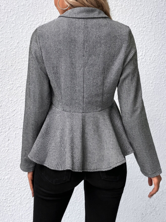 Herringbone Peplum Hem Coat