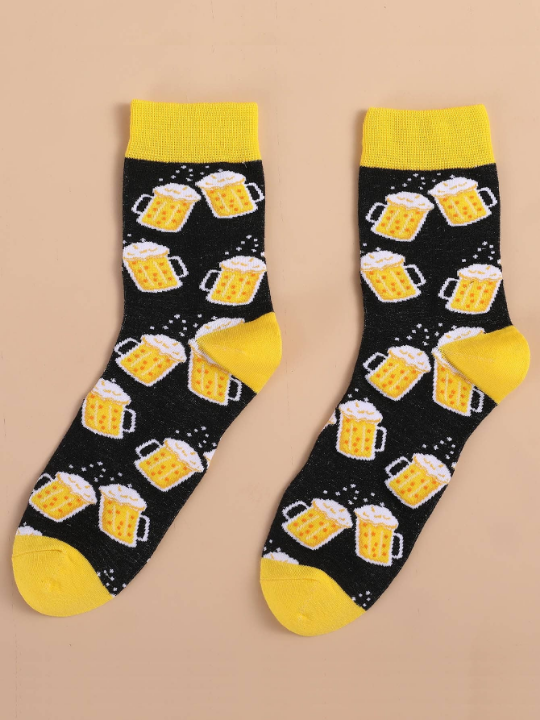 Men Beer Pattern Crew Socks