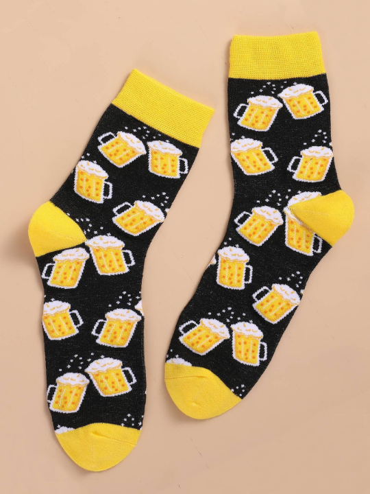 Men Beer Pattern Crew Socks