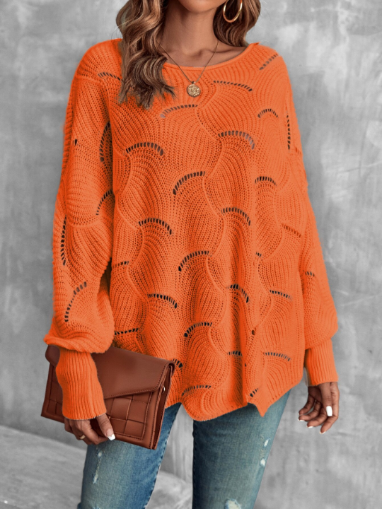 LUNE Lantern Sleeve Pointelle Knit Sweater