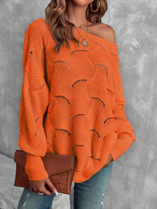 LUNE Lantern Sleeve Pointelle Knit Sweater