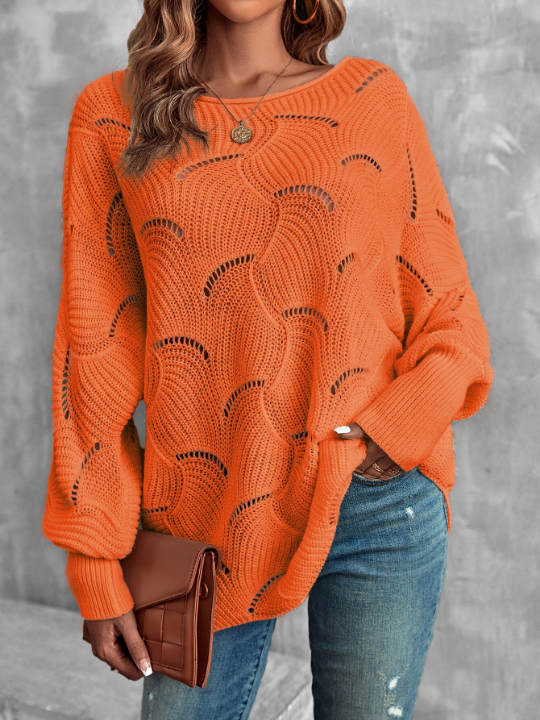 LUNE Lantern Sleeve Pointelle Knit Sweater