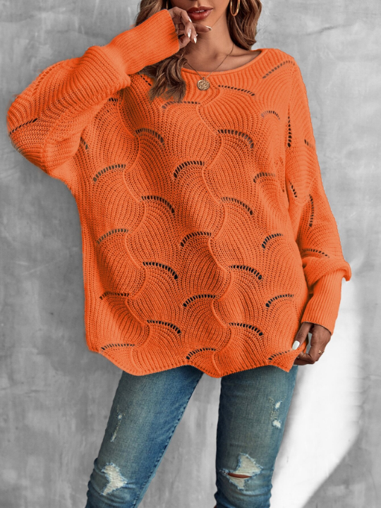 LUNE Lantern Sleeve Pointelle Knit Sweater