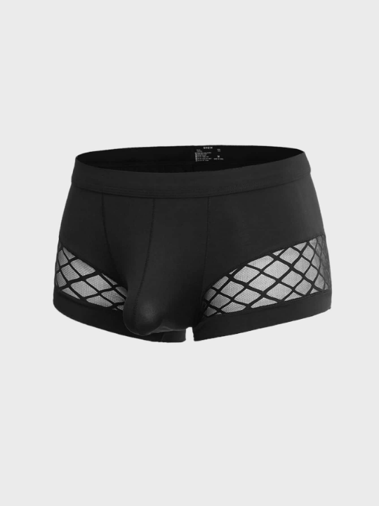 Men Fishnet Insert Solid Boxer Brief