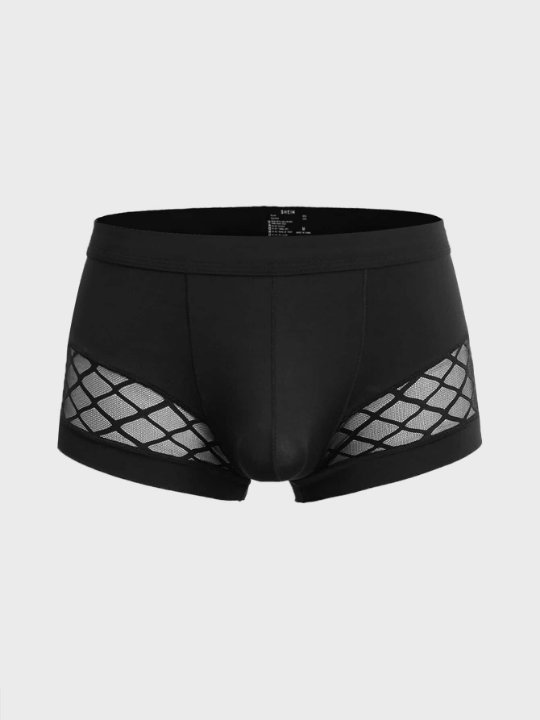 Men Fishnet Insert Solid Boxer Brief