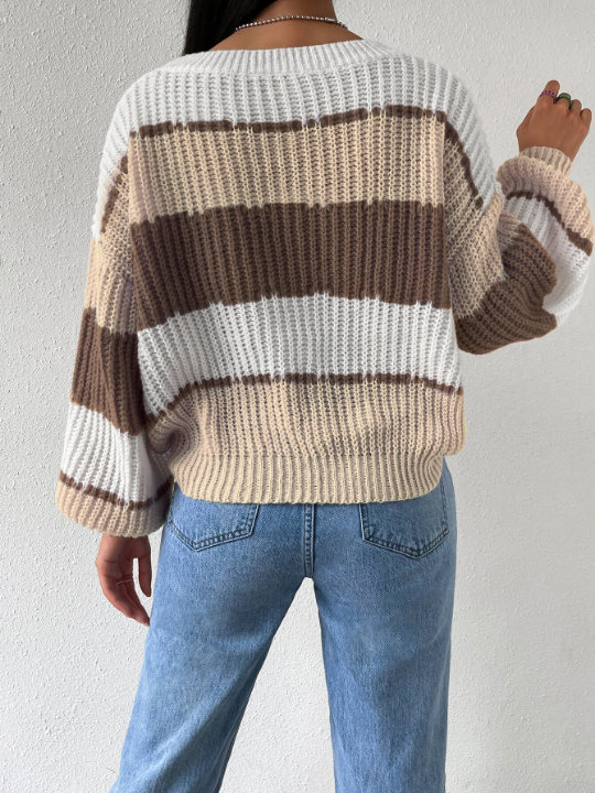 Essnce Colorblock Rib-knit Drop Shoulder Sweater