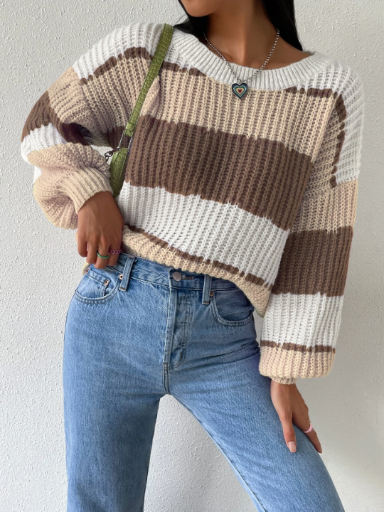 Essnce Colorblock Rib-knit Drop Shoulder Sweater