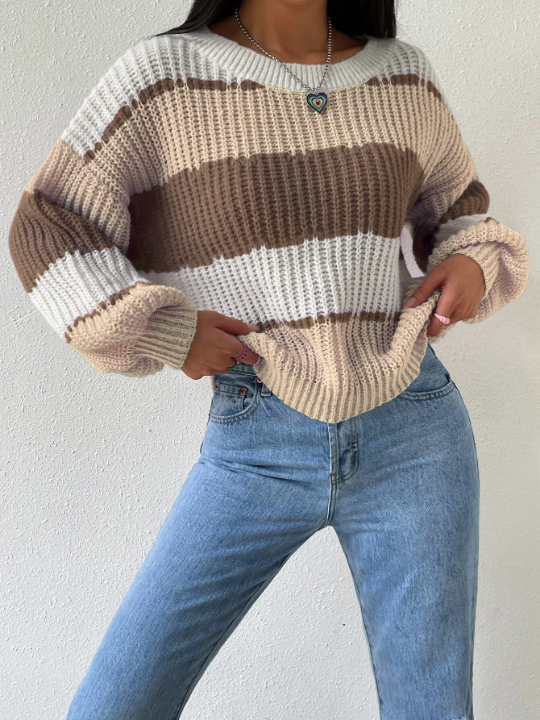 Essnce Colorblock Rib-knit Drop Shoulder Sweater