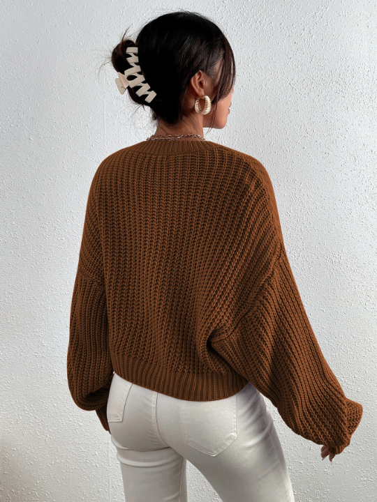 Frenchy Solid Ribbed Knit Drop Shoulder Sweater