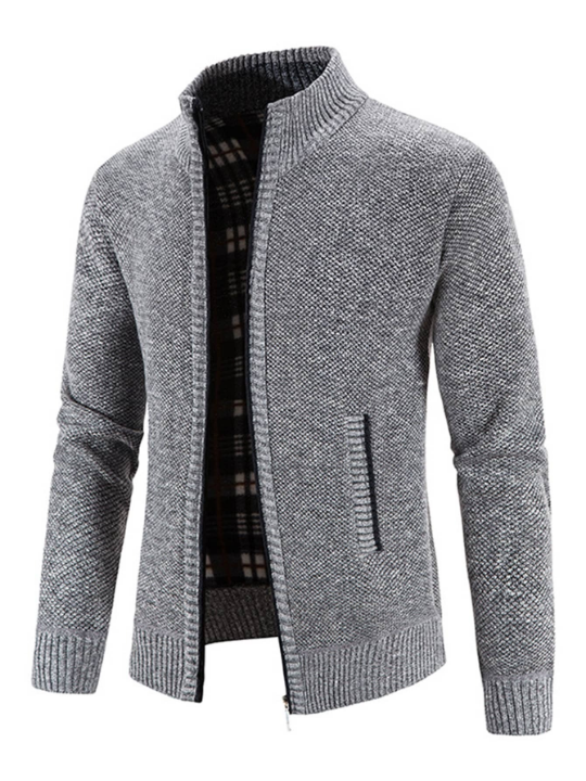 NITAGUT Men Contrast Plaid Lining Zip Up Jacket