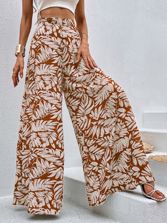 VCAY Tropical Print Wide Leg Pants