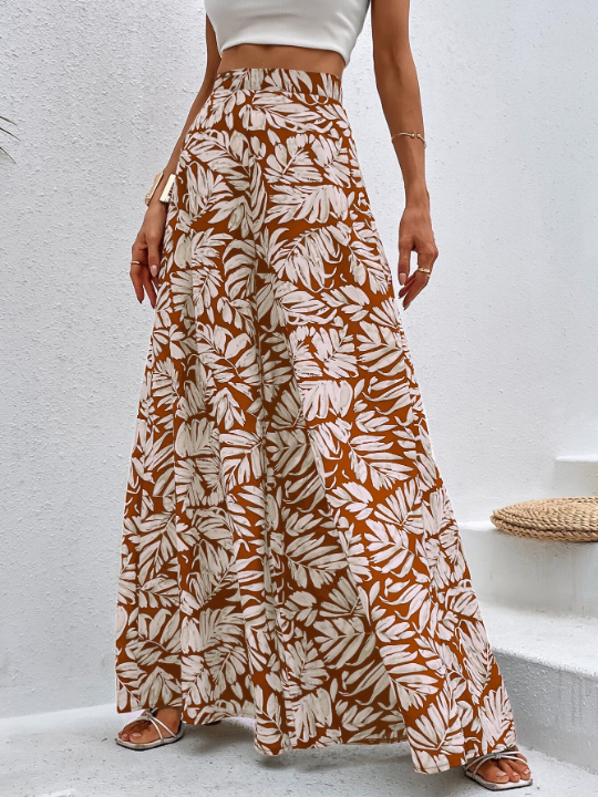 VCAY Tropical Print Wide Leg Pants