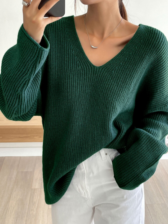 DAZY Drop Shoulder Ribbed Knit Sweater