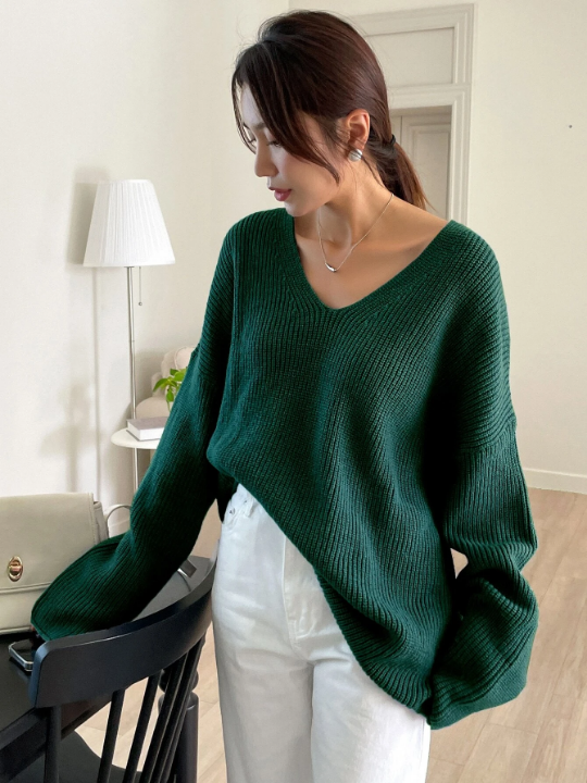 DAZY Drop Shoulder Ribbed Knit Sweater