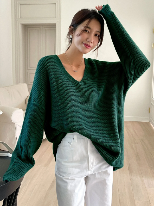 DAZY Drop Shoulder Ribbed Knit Sweater