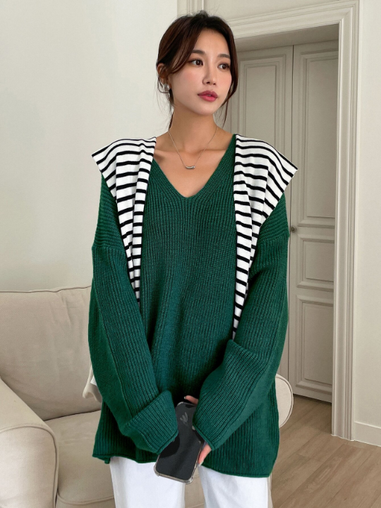 DAZY Drop Shoulder Ribbed Knit Sweater