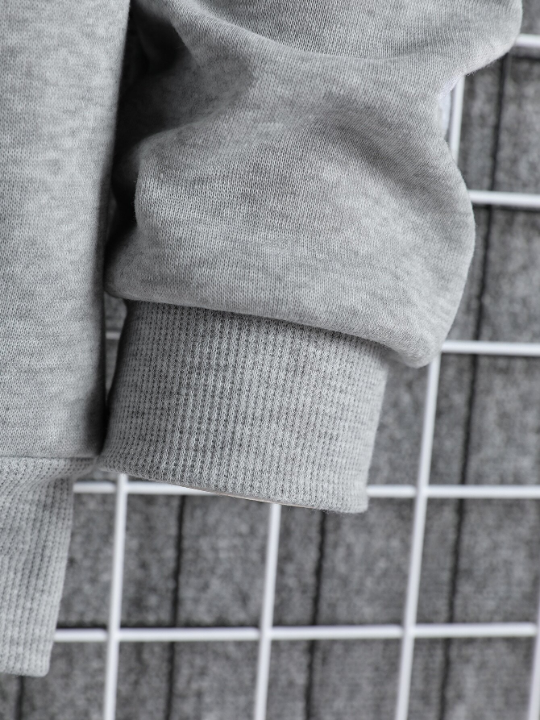 Men Slant Pockets Zip Up Drawstring Thermal Hoodie