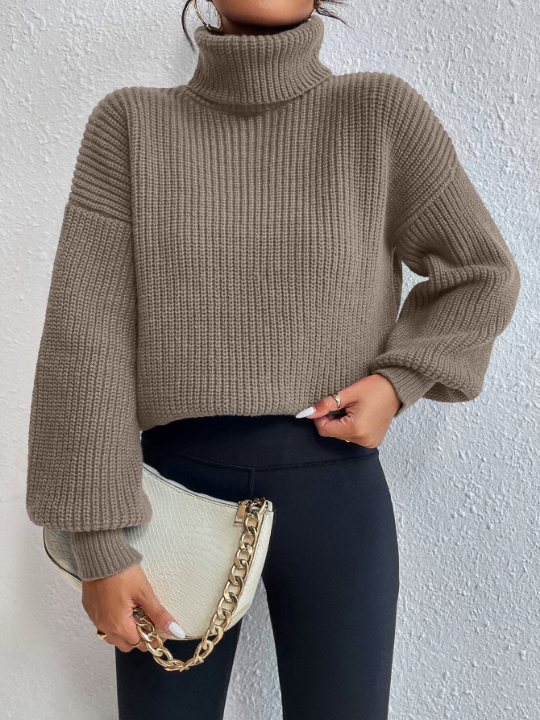 Essnce Rib-knit Turtleneck Drop Shoulder Sweater