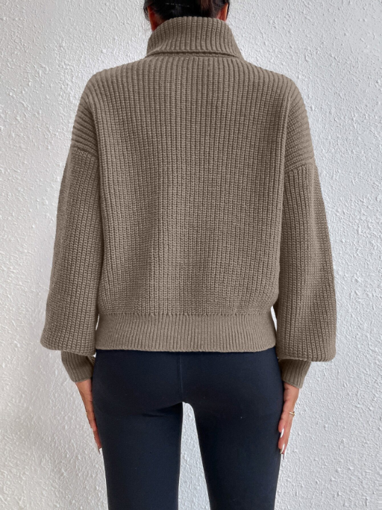 Essnce Rib-knit Turtleneck Drop Shoulder Sweater