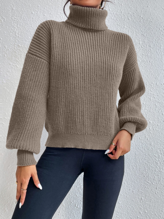 Essnce Rib-knit Turtleneck Drop Shoulder Sweater