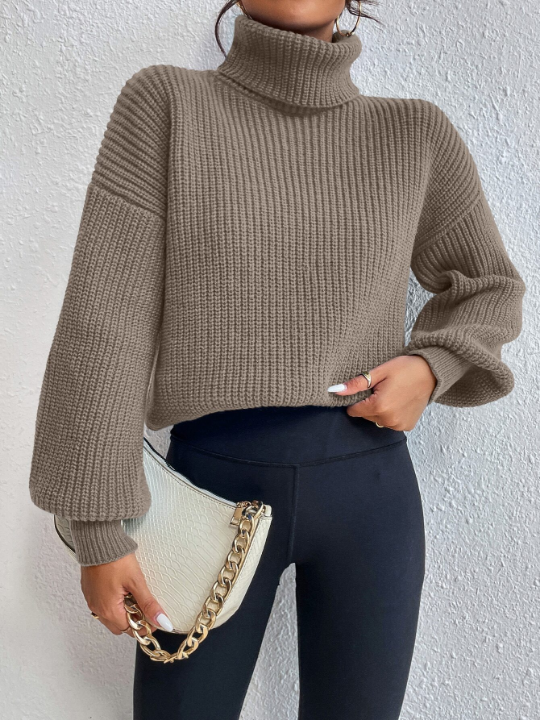 Essnce Rib-knit Turtleneck Drop Shoulder Sweater