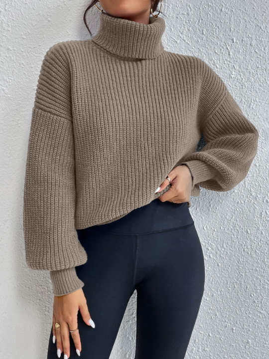 Essnce Rib-knit Turtleneck Drop Shoulder Sweater