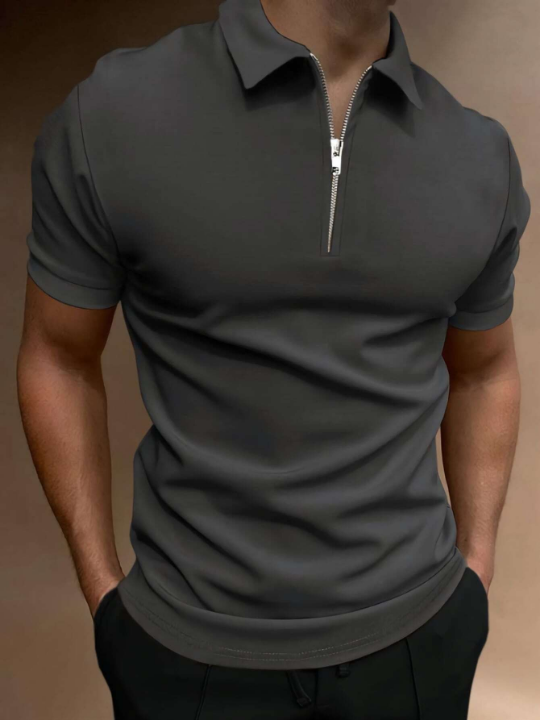 Manfinity Homme Men Quarter Zipper Polo Shirt